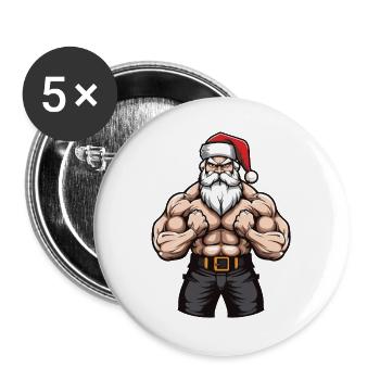 Santa Claus Gym Santa Muscles - Buttons large 2.2''/56 mm (5-pack) - white - Front