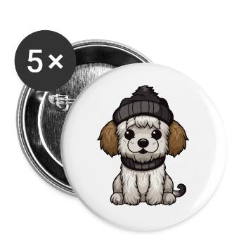 Hund Tier Baby Comic Winter - Buttons groß 56 mm (5er Pack) - Weiß - Vorne
