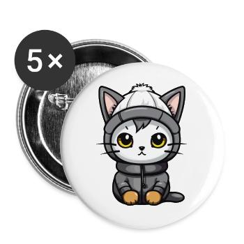 Cat Animal Baby Comic Winter - Buttons large 2.2''/56 mm (5-pack) - white - Front