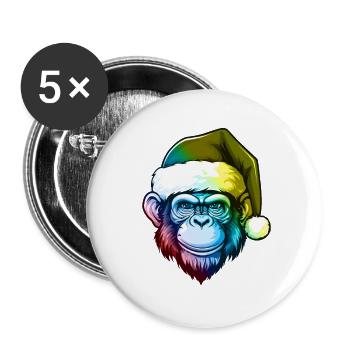Monkey Head Christmas Portrait Colorful - Buttons large 2.2''/56 mm (5-pack) - white - Front