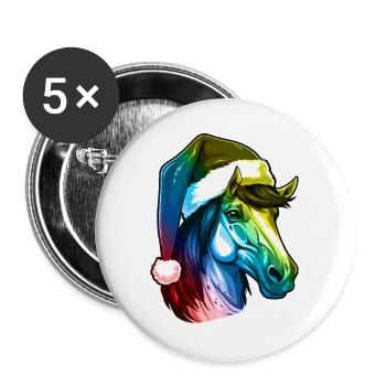 Tête de cheval Noël Portrait coloré - Lot de 5 grands badges (56 mm) - blanc - Devant