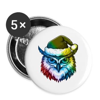Tête de hibou Noël Portrait coloré - Lot de 5 grands badges (56 mm) - blanc - Devant