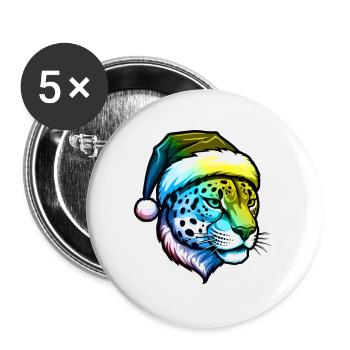 Tête de guépard Noël Portrait coloré - Lot de 5 grands badges (56 mm) - blanc - Devant