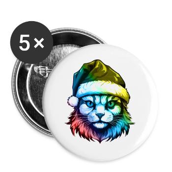 Cat Head Christmas Portrait Colorful - Buttons large 2.2''/56 mm (5-pack) - white - Front