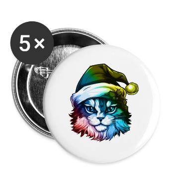 Cat Head Christmas Portrait Colorful - Buttons large 2.2''/56 mm (5-pack) - white - Front