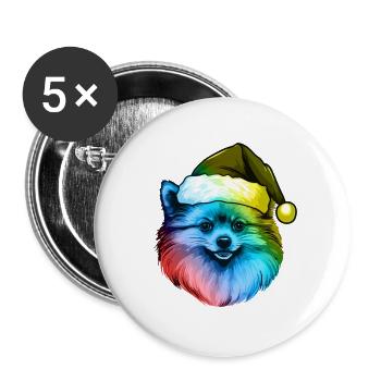 Portrait de Noël de Poméranie Chien de Poméranie coloré - Lot de 5 grands badges (56 mm) - blanc - Devant