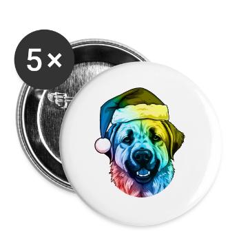 Kangal Hund Kopf Weihnachten Portät Bunt - Buttons groß 56 mm (5er Pack) - Weiß - Vorne