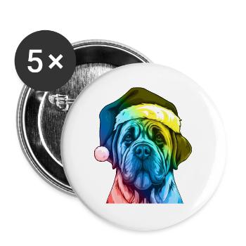 Mastiff Dog Head Christmas Portrait Colorful - Buttons large 2.2''/56 mm (5-pack) - white - Front