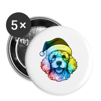 Pudel Hund Kopf Weihnachten Portät Bunt - Buttons groß 56 mm (5er Pack) - Weiß - Vorne