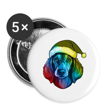 Dackel Hund Kopf Weihnachten Bunt - Buttons groß 56 mm (5er Pack) - Weiß - Vorne