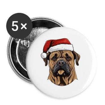 Boerboel Hund Weihnachten Kopf - Buttons groß 56 mm (5er Pack) - Weiß - Vorne