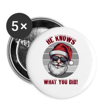 Il sait ce que vous avez fait Noël Père Noël - Lot de 5 grands badges (56 mm) - blanc - Devant