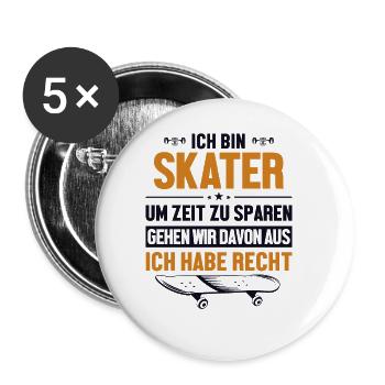 Skater hat immer Recht Skaterboy Skatepark Skater - Buttons groß 56 mm (5er Pack) - Weiß - Vorne