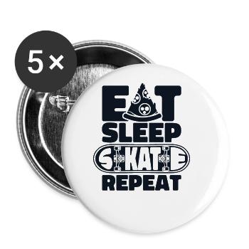 Eat Sleep Skate Repeat Skatergirl Skaterboy - Buttons groß 56 mm (5er Pack) - Weiß - Vorne