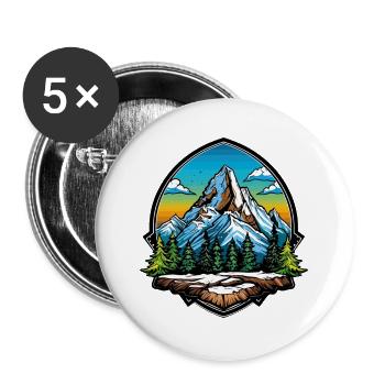 Berge Symbol Wandern Schild - Buttons groß 56 mm (5er Pack) - Weiß - Vorne