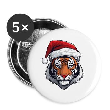 Tiger Kopf Weihnachten Portät - Buttons groß 56 mm (5er Pack) - Weiß - Vorne