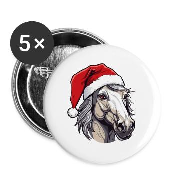 Pferd Kopf Weihnachten Portät - Buttons groß 56 mm (5er Pack) - Weiß - Vorne