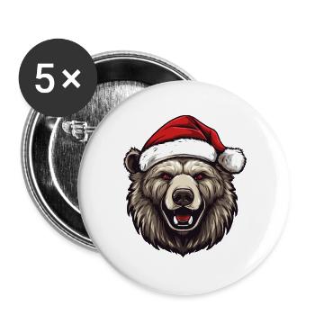 Bear Head Christmas Portrait - Buttons large 2.2''/56 mm (5-pack) - white - Front