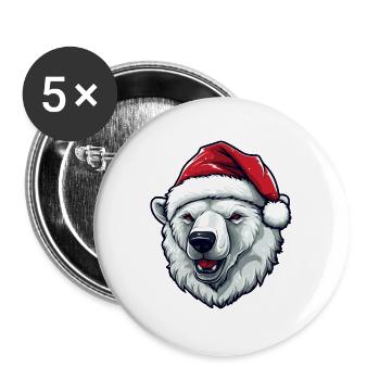Tête d’ours polaire Portrait de Noël ours polaire - Lot de 5 grands badges (56 mm) - blanc - Devant