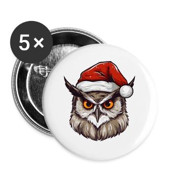Portrait de Noël tête de hibou - Lot de 5 grands badges (56 mm) - blanc - Devant