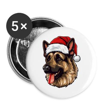 German Shepherd Dog Head Christmas Portrait - Buttons large 2.2''/56 mm (5-pack) - white - Front