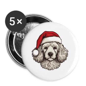 Pudel Hund Kopf Weihnachten Portät - Buttons groß 56 mm (5er Pack) - Weiß - Vorne