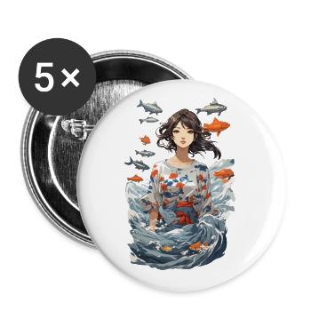 Anime Ocean Koi Fantasy Aesthetic Design - Buttons large 2.2''/56 mm (5-pack) - white - Front