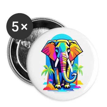 Éléphant coloré dans la conception de l’arc-en-ciel de la jungle - Lot de 5 grands badges (56 mm) - blanc - Devant