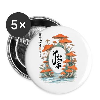 Magische Pilzszene im Ukiyo-E Kanji-Stil - Buttons groß 56 mm (5er Pack) - Weiß - Vorne