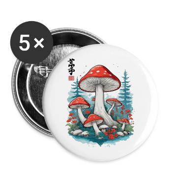 Japanische Pilze Ukiyo-E Fliegenpilz Aesthetic - Buttons groß 56 mm (5er Pack) - Weiß - Vorne