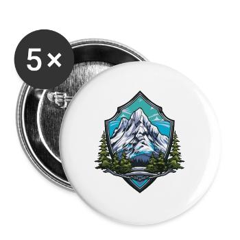 Berge Symbol Wandern Schild - Buttons groß 56 mm (5er Pack) - Weiß - Vorne