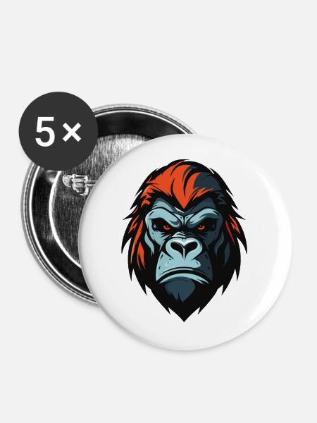 Gorilla Kopf - Buttons groß 56 mm (5er Pack) - Weiß