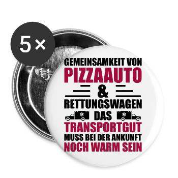 Gemeinsamkeit von Pizzaauto & Rettungswagen Sanitä - Buttons groß 56 mm (5er Pack) - Weiß - Vorne