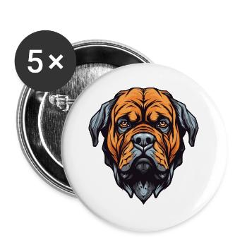 Mastiff Hund Kopf - Buttons groß 56 mm (5er Pack) - Weiß - Vorne