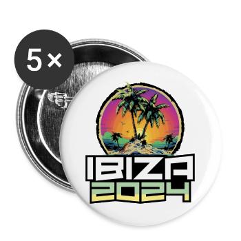 Ibiza 2024 Urlaub Palmen - Buttons groß 56 mm (5er Pack) - Weiß - Vorne