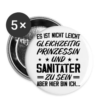 SANITÄTERIN - Gleichzeitig Prinzessin - Buttons groß 56 mm (5er Pack) - Weiß - Vorne