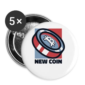 New Coin Kryptowährung Blockchain Crypto Bitcoin - Buttons groß 56 mm (5er Pack) - Weiß - Vorne