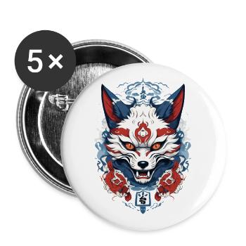 Masque Japonais Kitsune Yokai Ukiyo-E Design - Lot de 5 grands badges (56 mm) - blanc - Devant