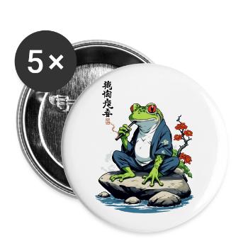 Yokai Grenouille Ukiyo-E Japon Design Rétro - Lot de 5 grands badges (56 mm) - blanc - Devant