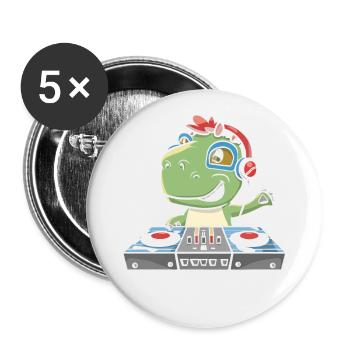 DJ Dinosaure Disc Jockey Dino - Lot de 5 grands badges (56 mm) - blanc - Devant