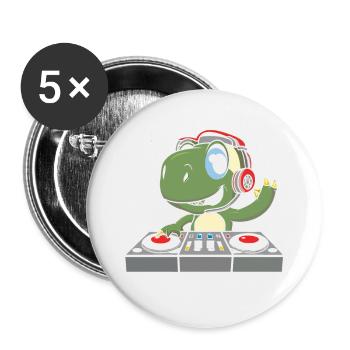 DJ Dinosaure Disc Jockey Dino - Lot de 5 grands badges (56 mm) - blanc - Devant