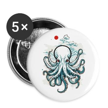 Japanese Octopus Octopus Ukiyo-E Sea Art - Buttons large 2.2''/56 mm (5-pack) - white - Front
