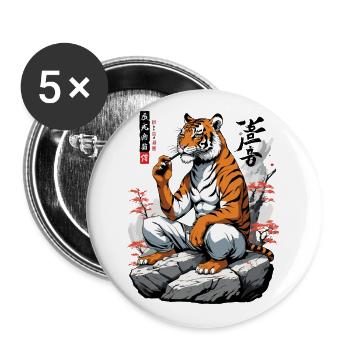 Ukiyo-E Tiger Martial Arts Japan Streetwear - Buttons large 2.2''/56 mm (5-pack) - white - Front