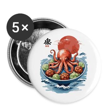 Oktopus Ramen Ukiyo-E Japan Vintage Anime Kunst - Buttons groß 56 mm (5er Pack) - Weiß - Vorne
