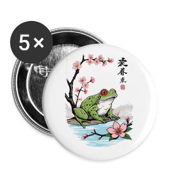 Vintage Ukiyo-E Frog Cherry Blossom Design - Buttons large 2.2''/56 mm (5-pack) - white - Front