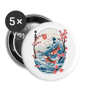 Vintage Ukiyo-E Koi carpe cerisier fleur Design - Lot de 5 grands badges (56 mm) - blanc - Devant