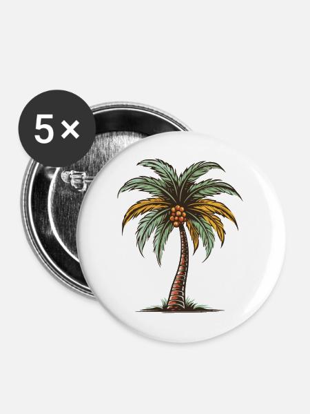 Palme Urlaub Symbol - Buttons groß 56 mm (5er Pack) - Weiß