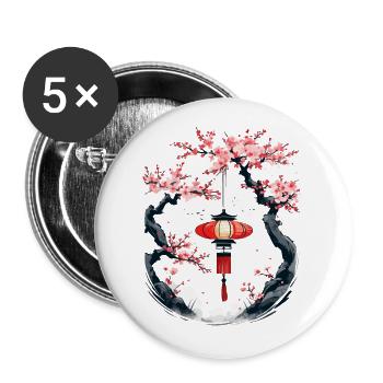 Japan Cherry Blossom Ukiyo-E Aesthetic Lantern - Buttons large 2.2''/56 mm (5-pack) - white - Front