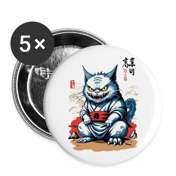 Japan Cat Aesthetic Streetwear Yokai Design - Buttons large 2.2''/56 mm (5-pack) - white - Front
