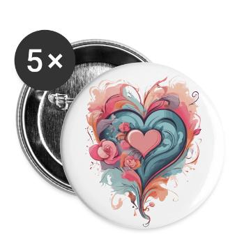 CŒURS DE LA SAINT-VALENTIN, POUR LES AMOUREUX ET LES COUPLES 2024 - Lot de 5 grands badges (56 mm) - blanc - Devant